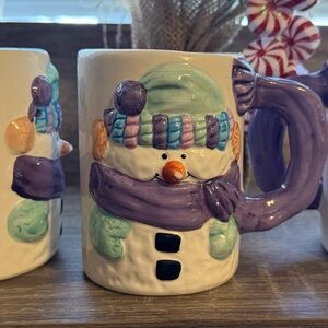 Snowman Ceramic Mug with Purple and Green Accents
